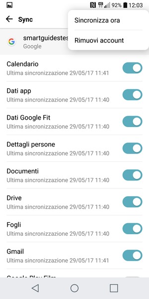 Seleziona Sincronizza ora