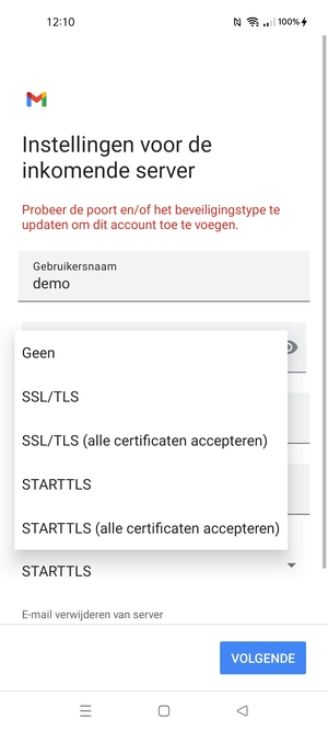 Selecteer Geen en VOLGENDE