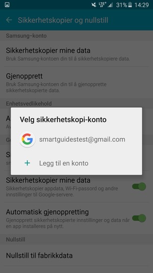 Velg sikkerhetskopi-kontoen din