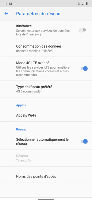 Sélectionnez Type de réseau préfére