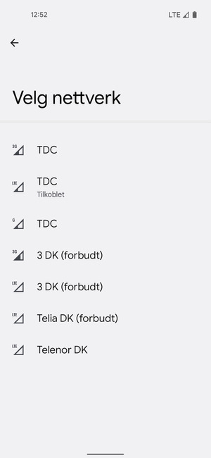 Velg en nettverksoperatør fra listen