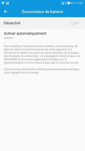 Activer le Économiseur de batterie