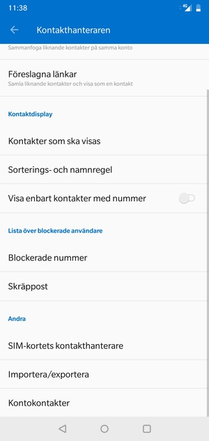 Scrolla till och välj SIM-kortets kontakthanterare