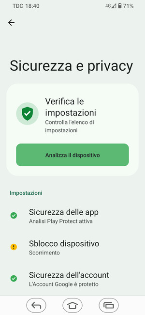 Per attivare il blocco dello schermo, vai al menu Sicurezza e privacy e seleziona Sblocco dispositivo