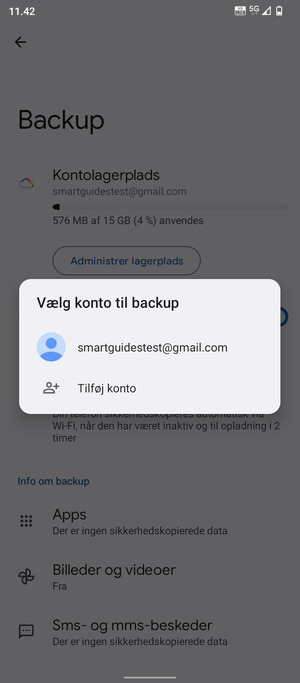 Vælg din sikkerhedskopi-konto