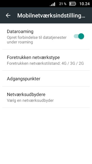 Slå Dataroaming til eller fra