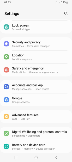 Scroll to and select Accounts and backup