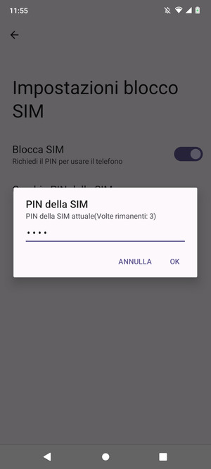 Inserisci PIN della SIM attuale e seleziona OK