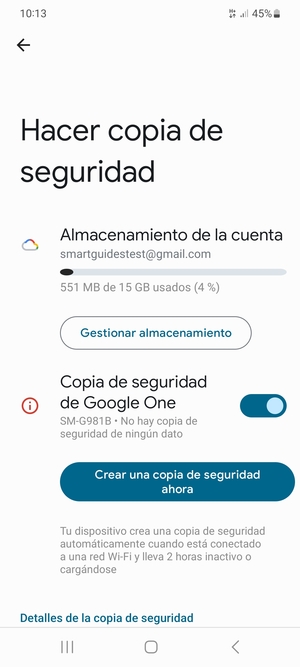 Seleccione Almacenamiento de la cuenta