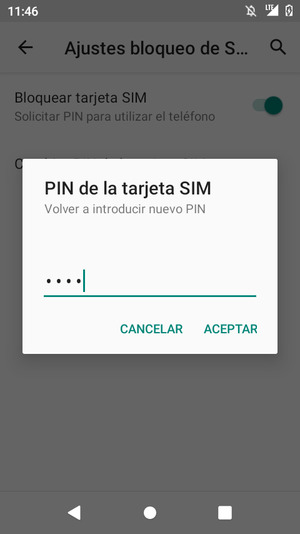 Confirme su nuevo PIN de tarjeta SIM y seleccione ACEPTAR
