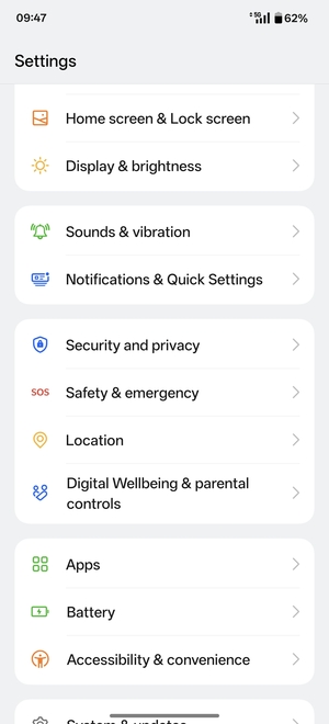 Scroll to and select Security and privacy
