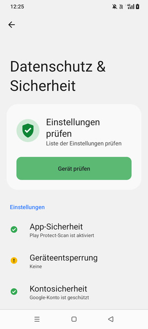 Um Ihre Bildschirmsperre zu aktivieren, gehen Sie zum Datenshutz & Sicherheit Menü und wählen Sie  Geräteentsperrung