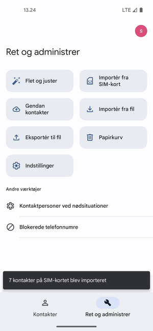 Dine kontakter vil blive gemt på din Google konto og gemt på din telefon næste gang Google synkroniseres.