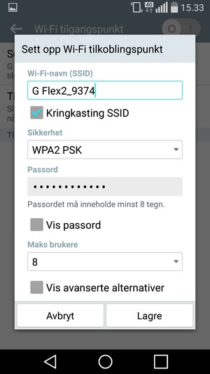 Skriv inn et passord på minst 8 tegn og velg Lagre