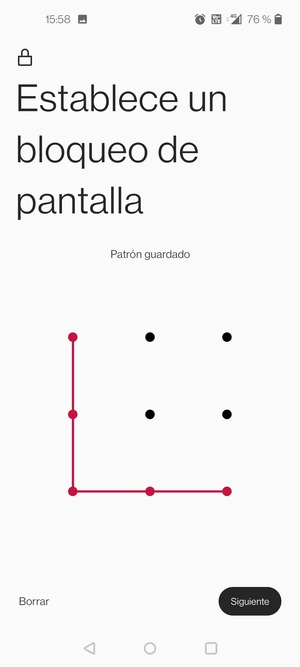 Dibuje un patrón de desbloqueo y seleccione Siguiente