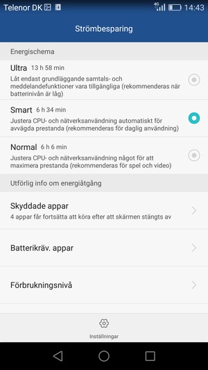 Om du vill aktivera Ultra strömbesparing, välj Ultra
