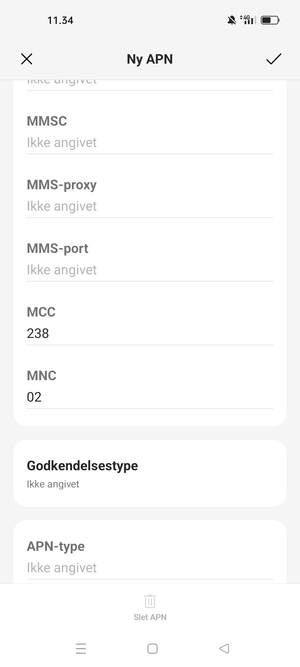 Scroll ned og indtast MMS-oplysninger