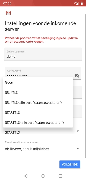 Selecteer Geen en VOLGENDE