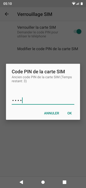 Saisissez votre Ancien code PIN de la carte SIM et sélectionnez OK