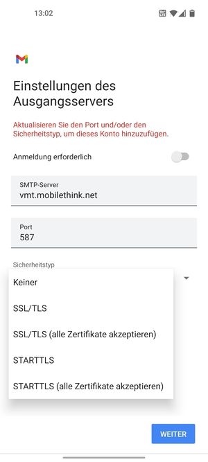 Wählen Sie Keiner und WEITER