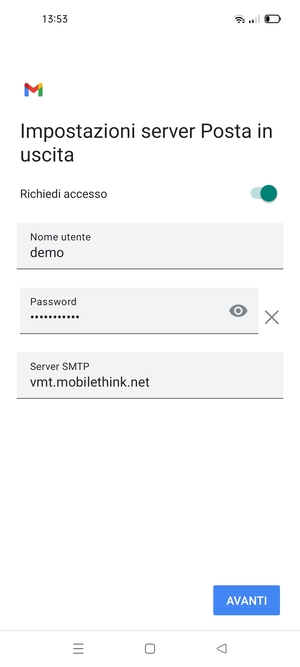 Inserisci l'indirizzo del server di posta in uscita