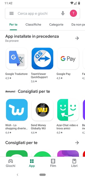 Seleziona la barra di ricerca