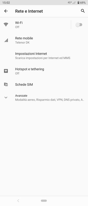 Seleziona Impostazioni Internet