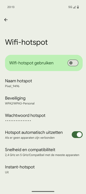 Selecteer Wachtwoord hotspot