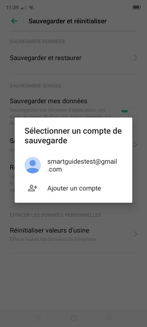 Sélectionnez votre compte de sauvegarde