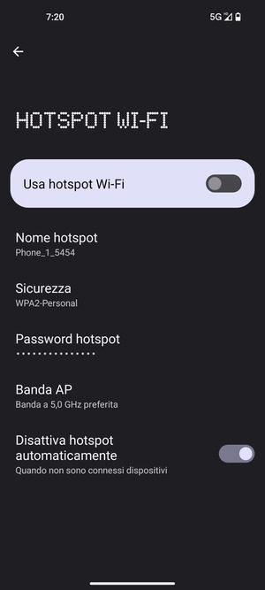 Seleziona Password hotspot
