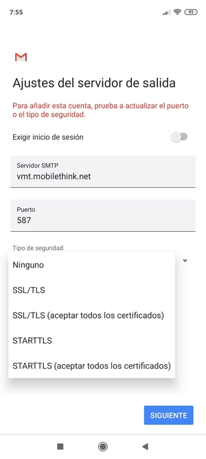 Seleccione Ninguno y SIGUIENTE