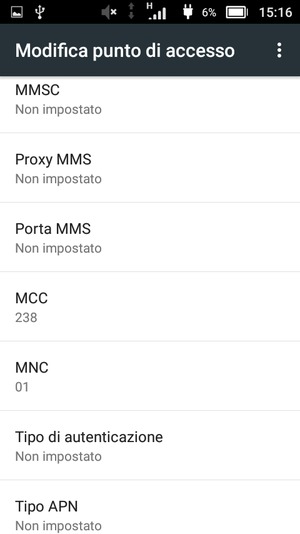 Scorri verso il basso e inserisci le informazioni degli MMS