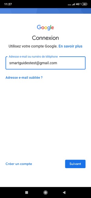 Saisissez votre adresse Gmail et sélectionnez Suivant
