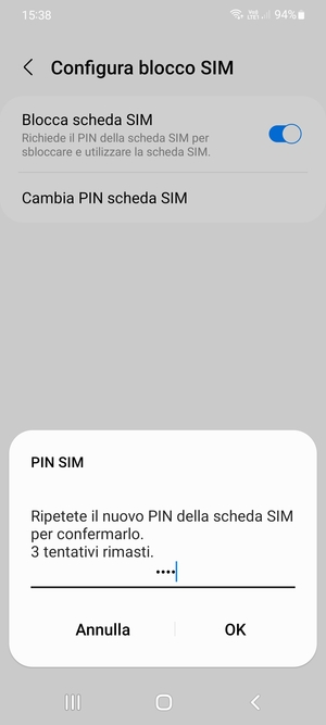 Conferma il nuovo PIN della scheda SIM e seleziona OK