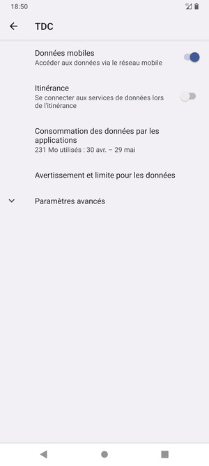 Pour changer de réseau en cas de problèmes de réseau, sélectionnez Paramètres avancés