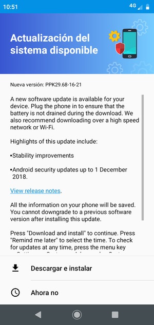 Si su teléfono no está actualizado, seleccione Descargar e instalar