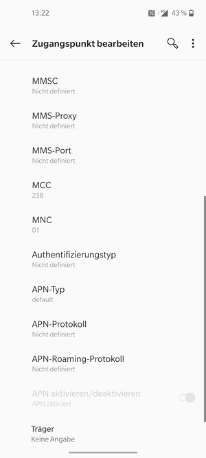 Scrollen Sie nach unten und geben Sie MMS-Informationen ein