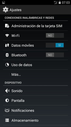 Seleccione Datos móviles