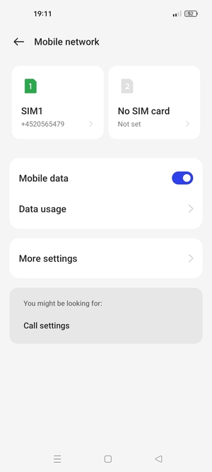 Select SIM1 or SIM2
