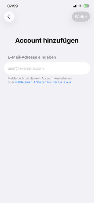 Wählen Sie
wähle einen Anbieter aus der Liste aus