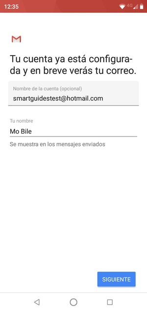 Déle a su cuenta un nombre y escriba su nombre. Seleccione SIGUIENTE