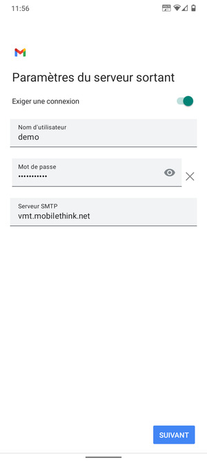 Entrez l'adresse du serveur Sortant