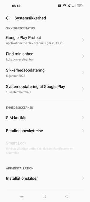 Scroll til og vælg SIM-kortlås