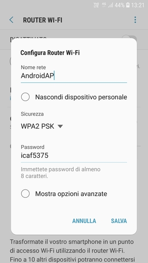 Inserisci una password di almeno 8 caratteri e seleziona SALVA
