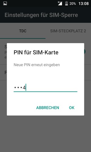 Bestätigen Sie Ihre neue PIN für SIM-Karte und wählen Sie OK