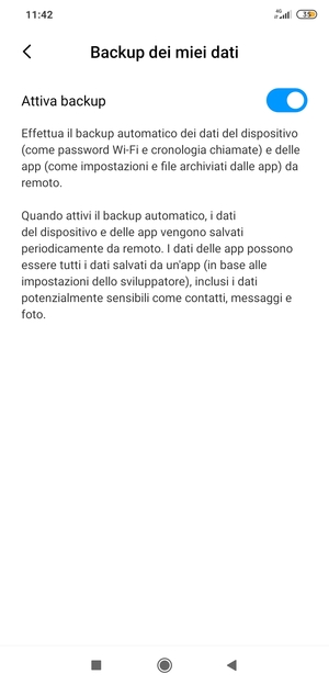 Seleziona il tasto Indietro