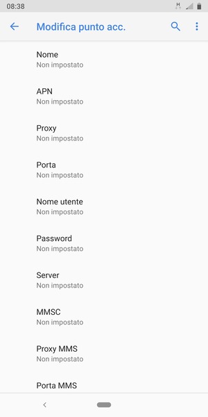 Inserisci le informazioni di Internet