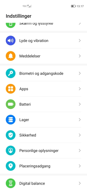 Scroll til og vælg Sikkerhed