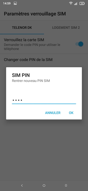 Veuillez confirmer votre nouveau PIN SIM et sélectionner OK