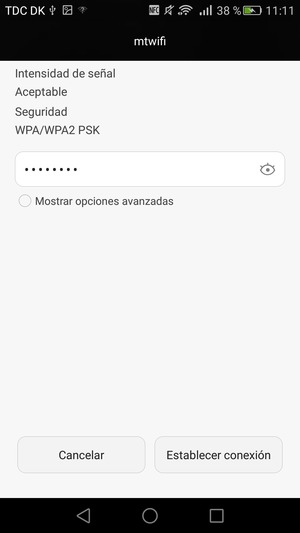 Introduzca la contraseña de Wi-Fi y seleccione Establecer conexión
